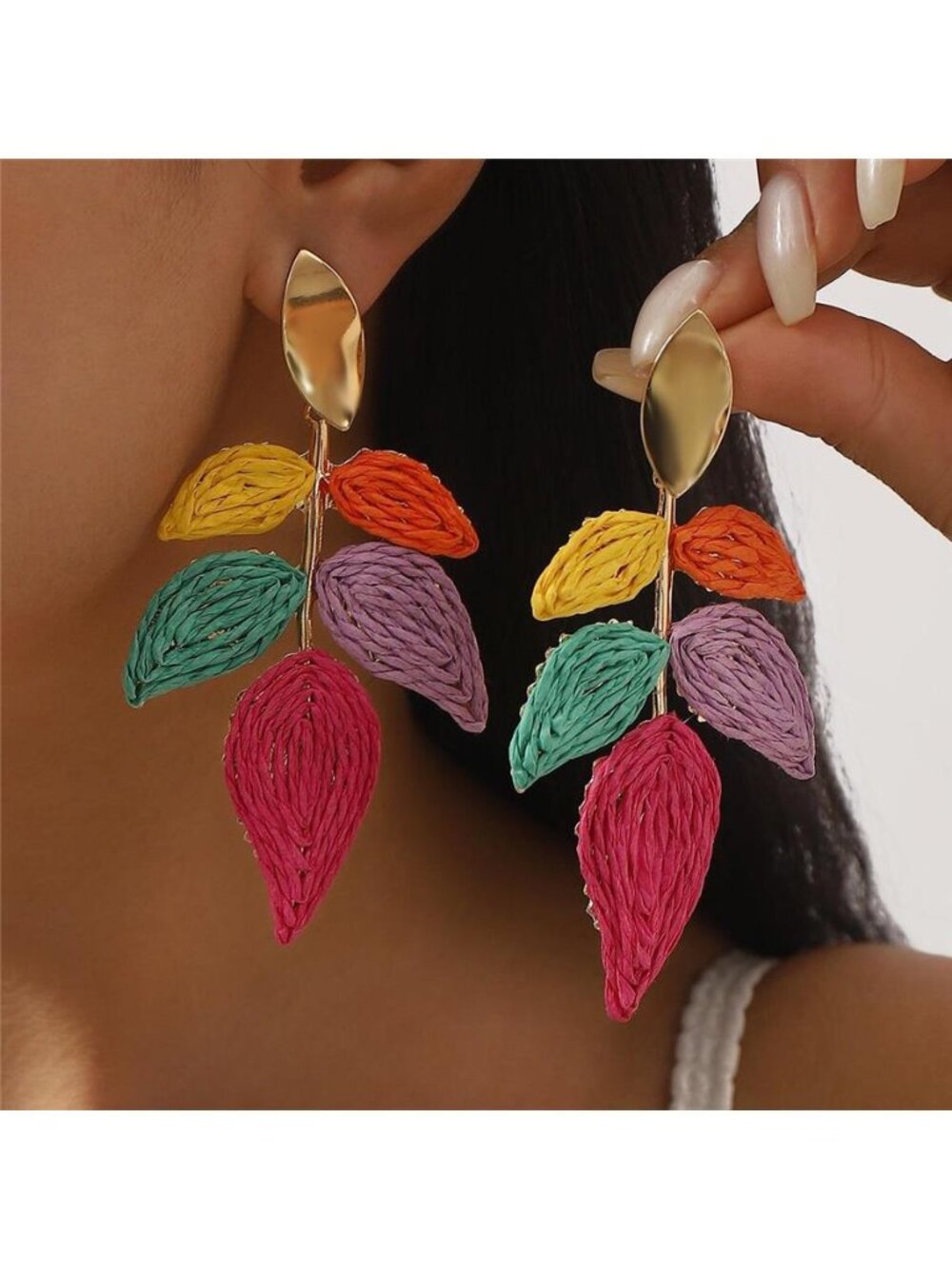 Rattan Woven Leaf Dangle Earrings